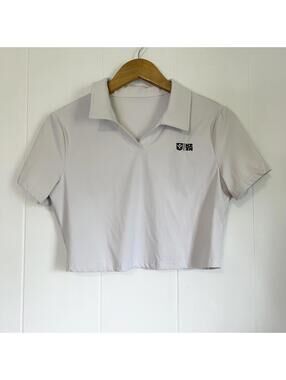 Hawaii’s Finest White Short Sleeve Collared Active Athletic Crop Top Women's XL